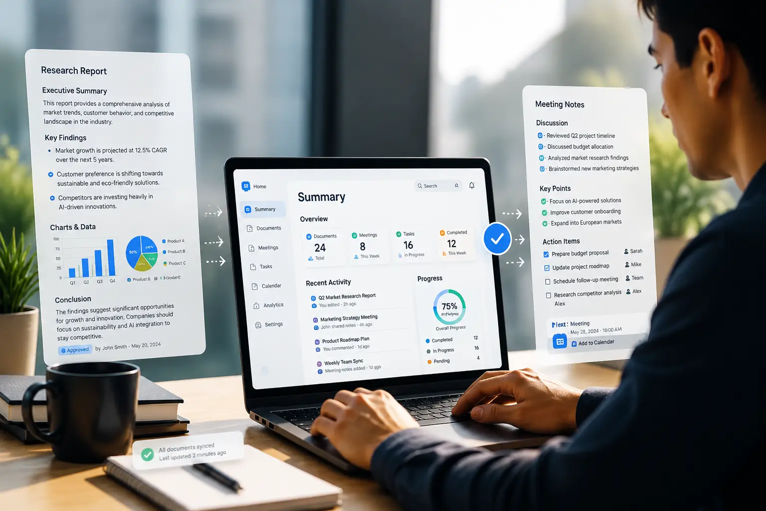 AI chat assistant summary view extracting key points from long content