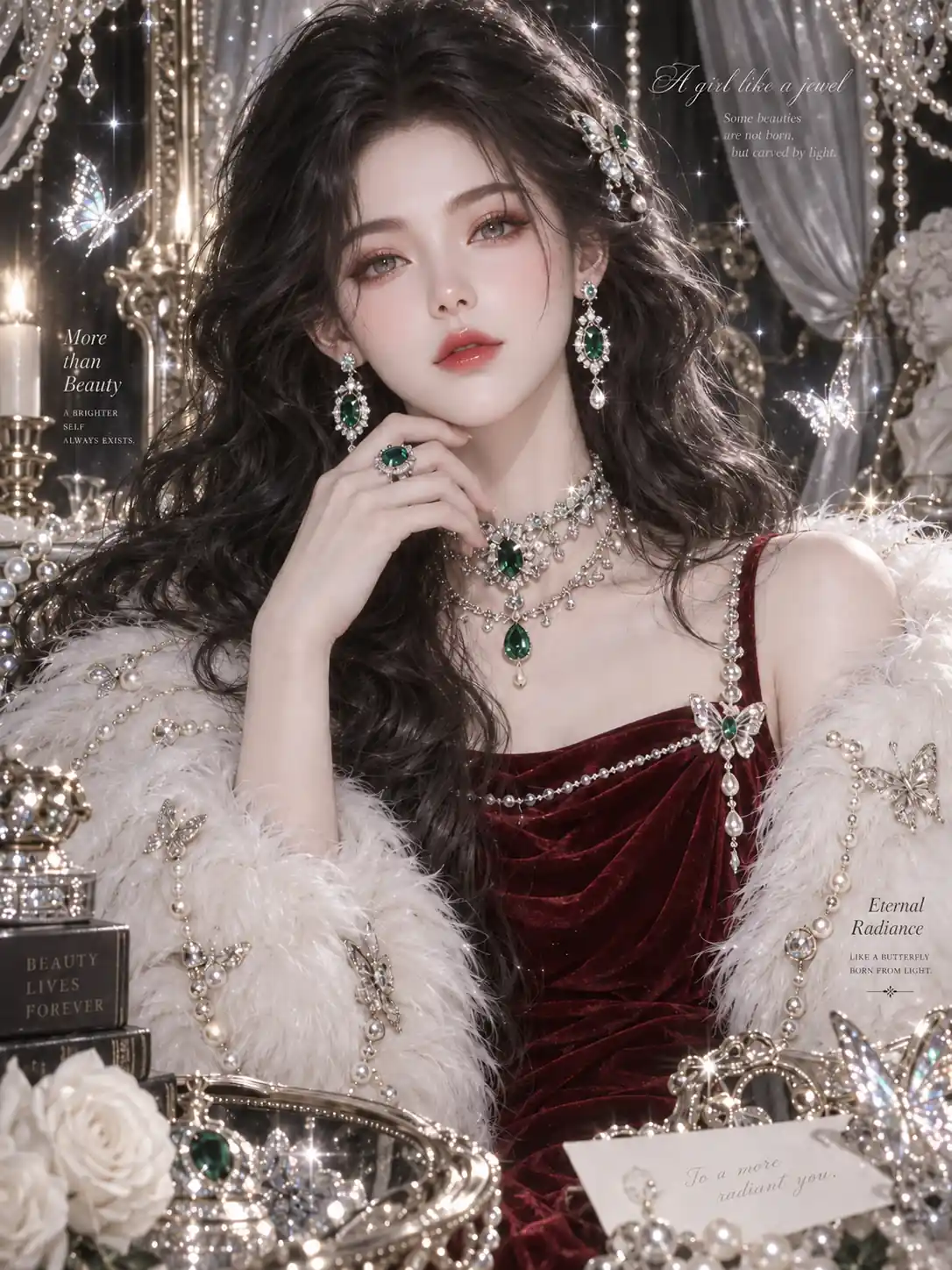 Woman in a red dress after the replacement face is blended into the fantasy portrait