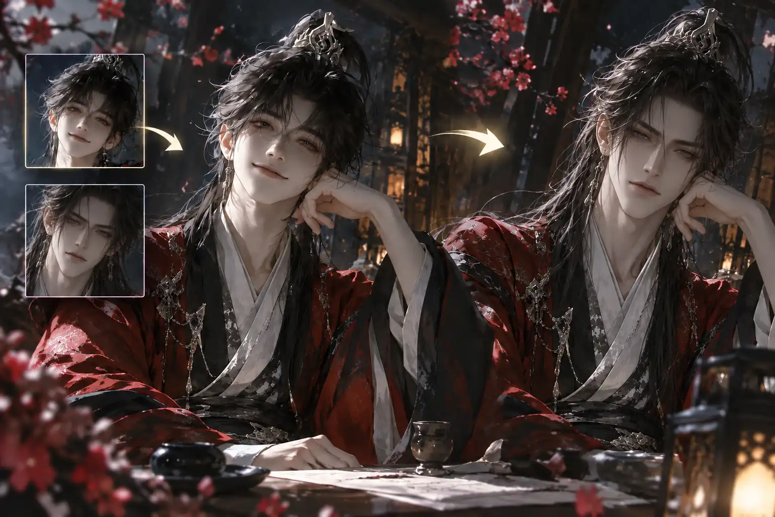 Anime character comparison demonstrating consistent faces across stylized scenes