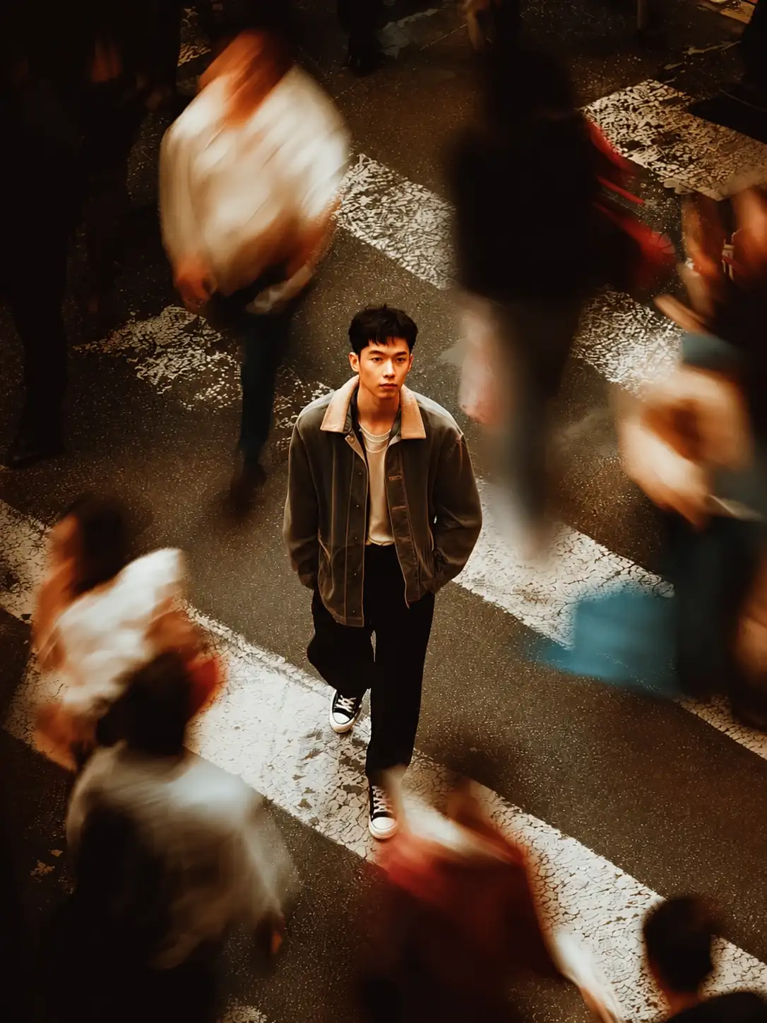 作为场景参考的原始拥挤街道照片