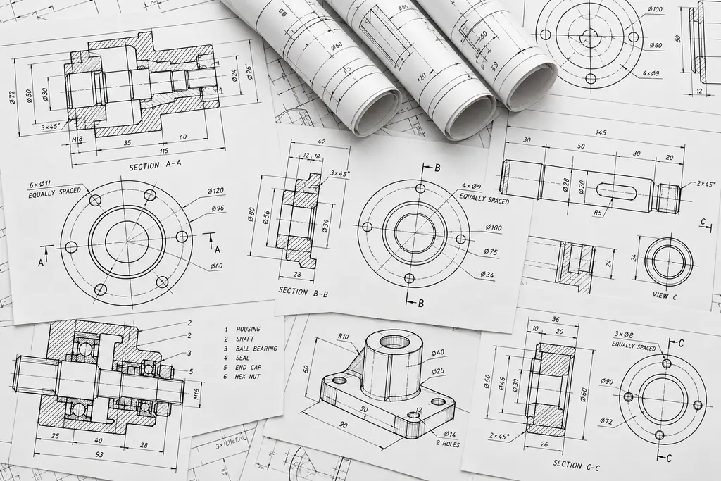 Enhanced architectural blueprint showing crisp floor plans and detailed mechanical line drawings.