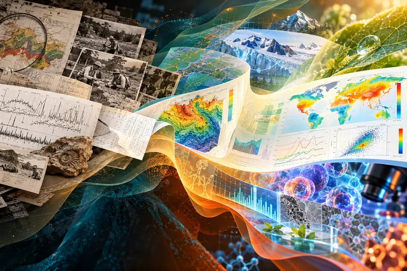 Scientific charts, maps, and research diagrams shown alongside clearer, colorful visuals.