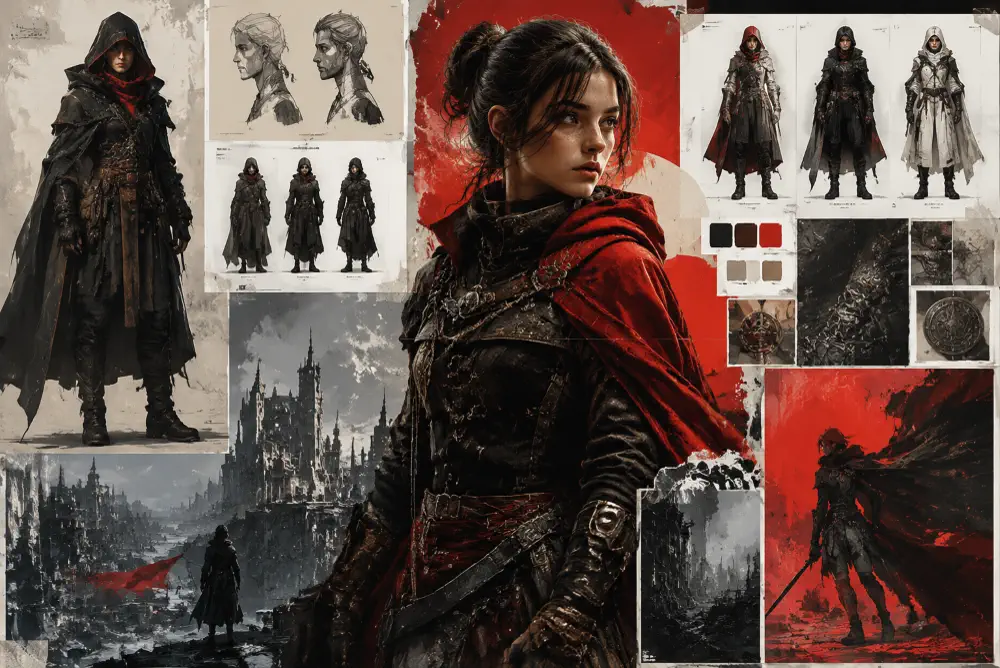 Character and world design concept art for games and creative production planning