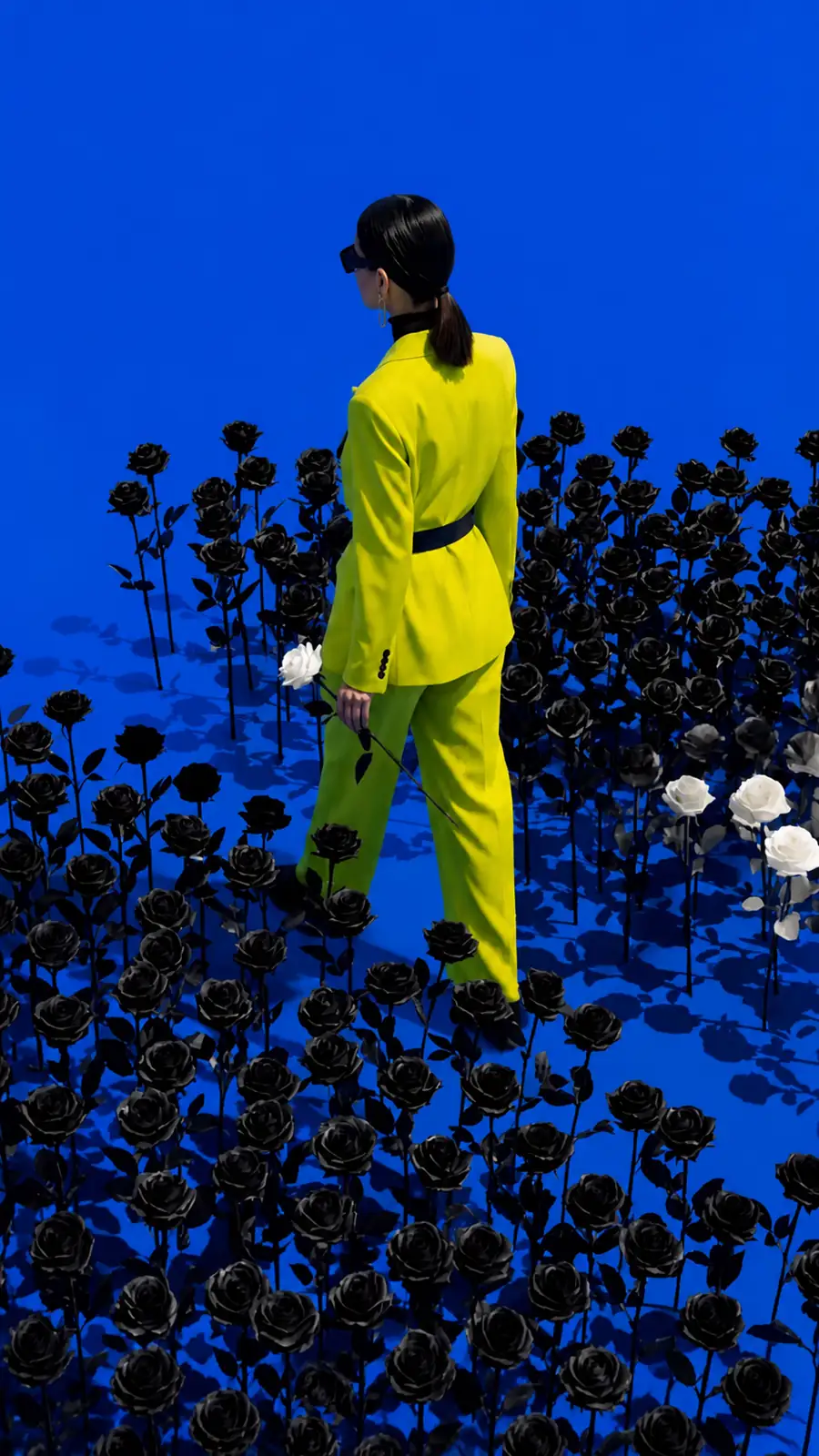 Blue flower fashion source template for testing portrait animation in a vivid scene