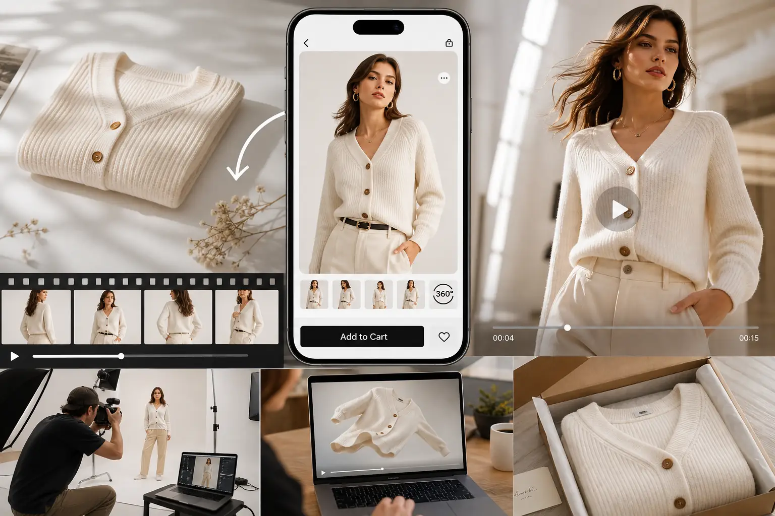 Product ad workflow showing fashion photos turned into shoppable motion creative