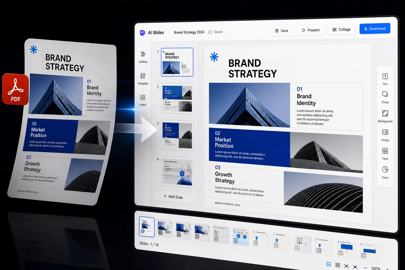 Editable PDF to PPT slide layout with text boxes, shapes, and presentation elements ready to adjust