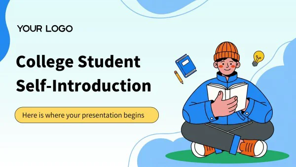 带卡通毕业生和浅蓝学术版式的大学生自我介绍模板
