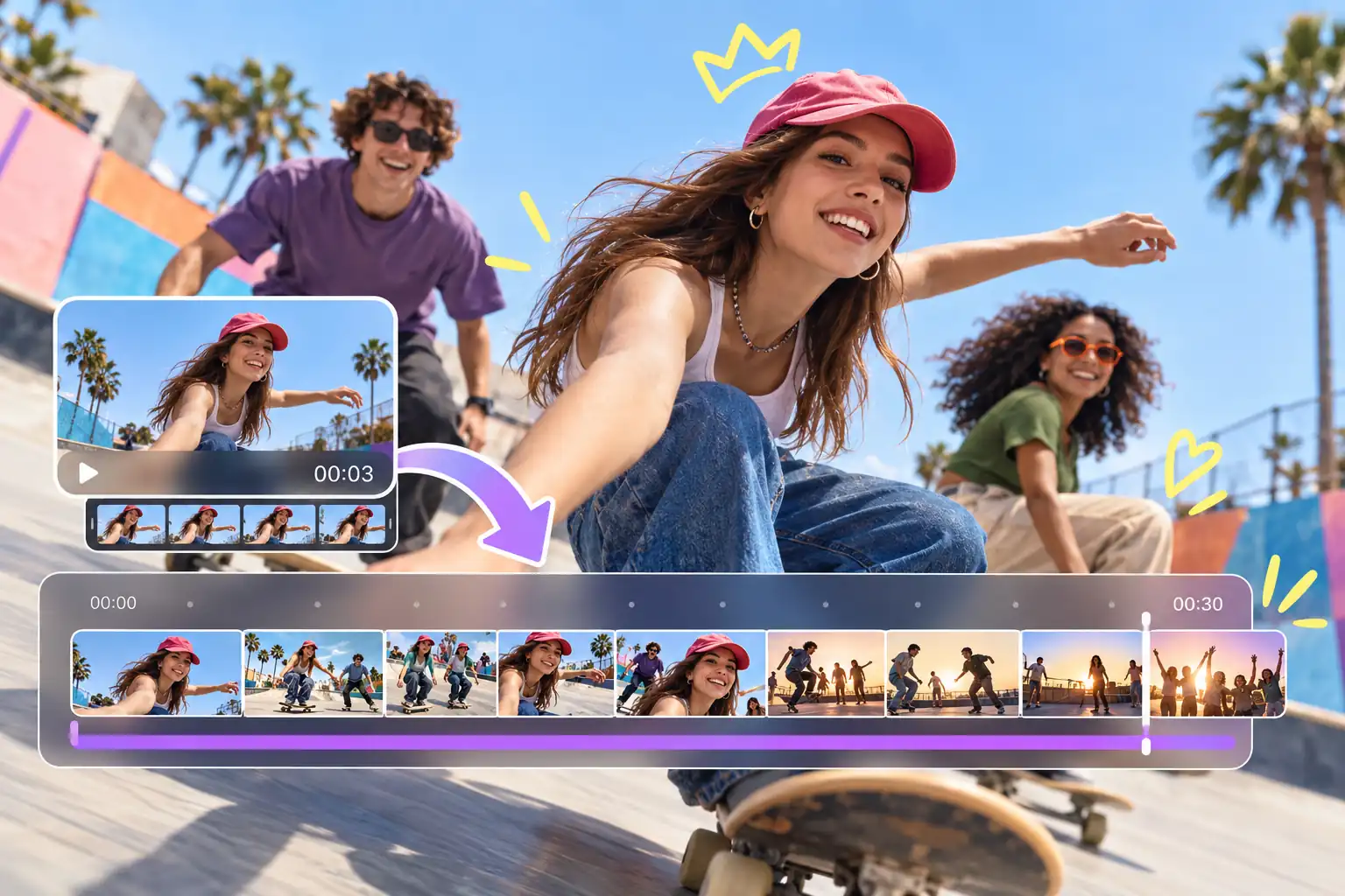 Timeline showing a short outdoor clip extended into a longer, continuous video sequence