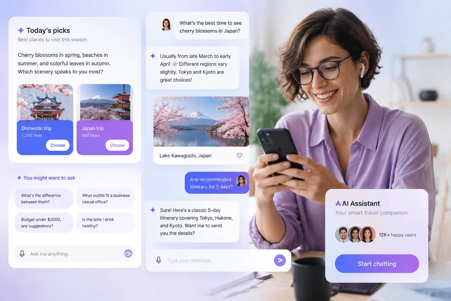 AI chat assistant interface demonstrating structured answers for daily questions and research