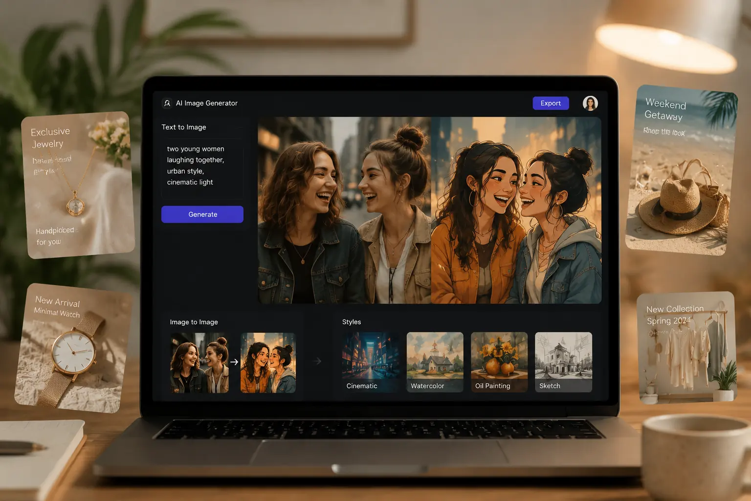 AI image generator preview showing visual creation from text and image prompts