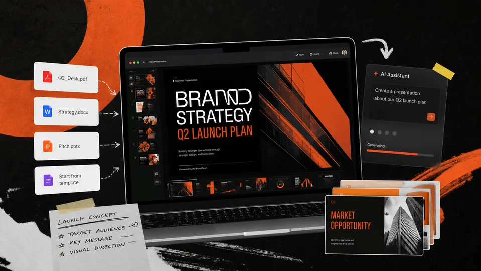 AI presentation maker interface for generating and refining professional slide decks