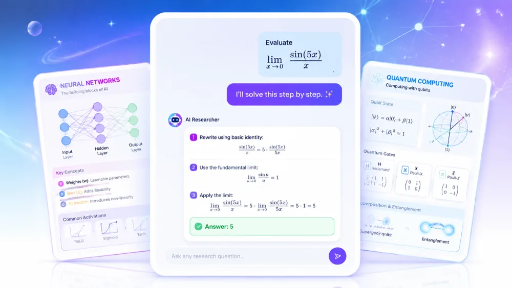 AI research tool card for organizing information, logic, and research tasks