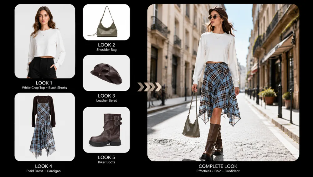 AI virtual try on tool card for previewing clothing and product styling on models