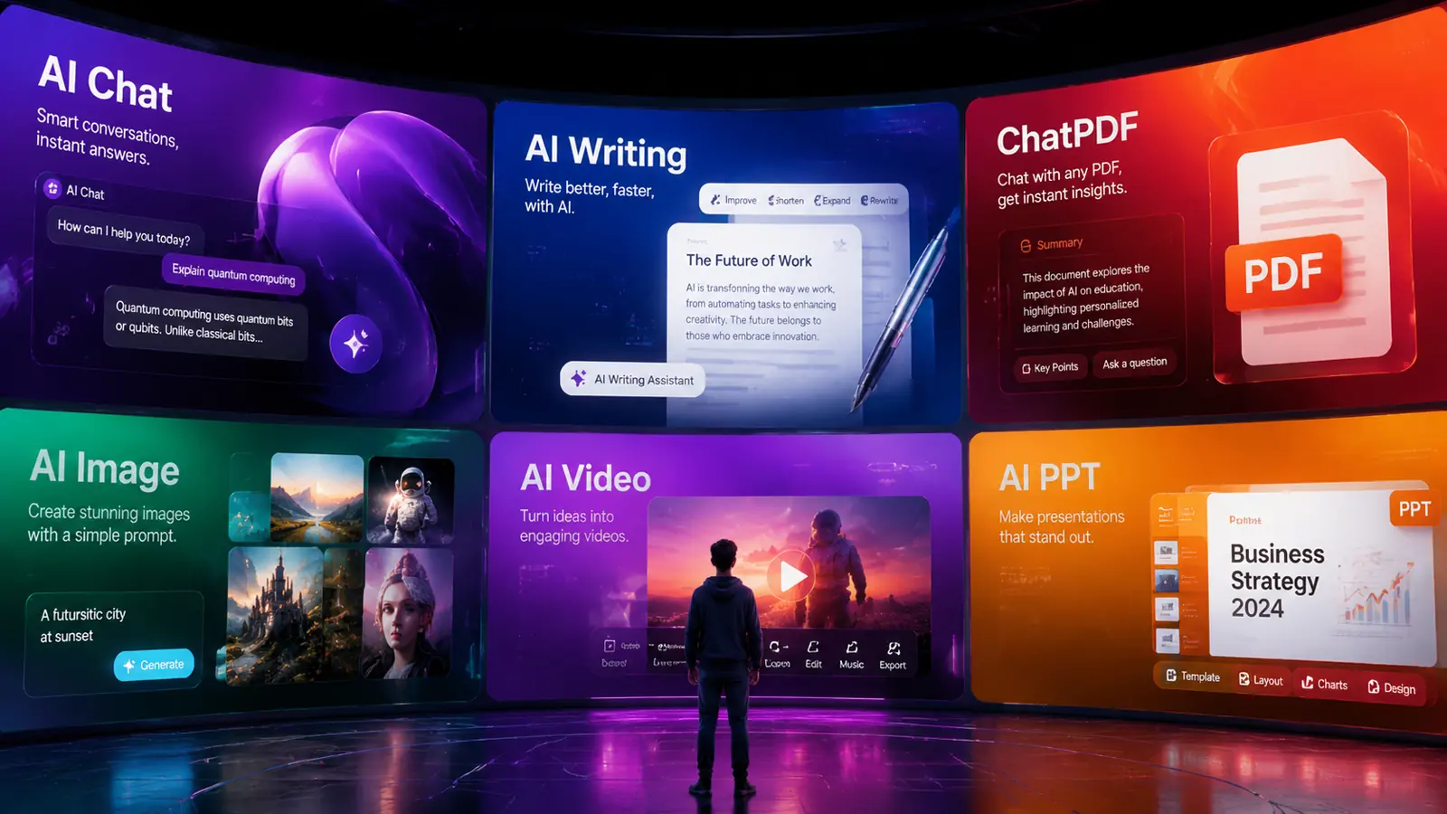 HeyTop AI workspace dashboard showing chat, document, image, and creation tools in one interface