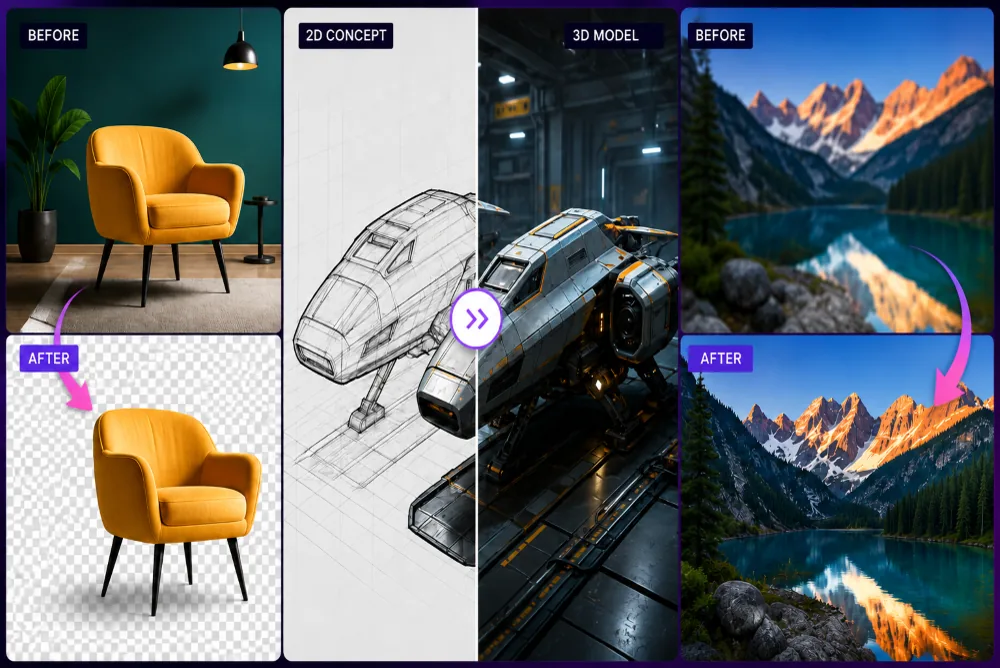 Visual design workflow showing creative asset generation and image processing tasks