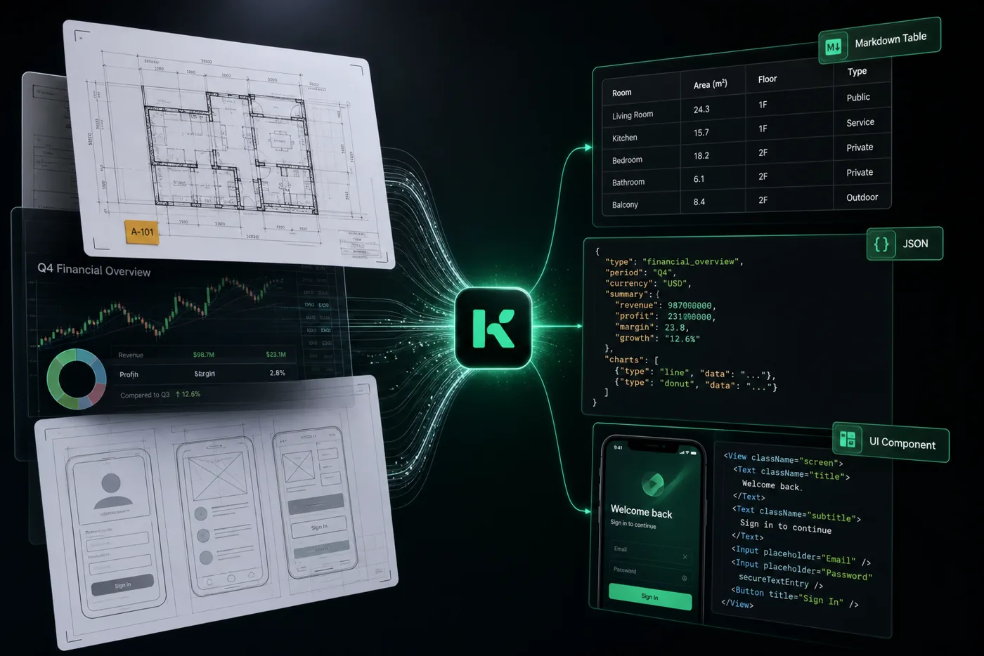 Kimi K3 converting complex visual inputs into structured data and frontend code