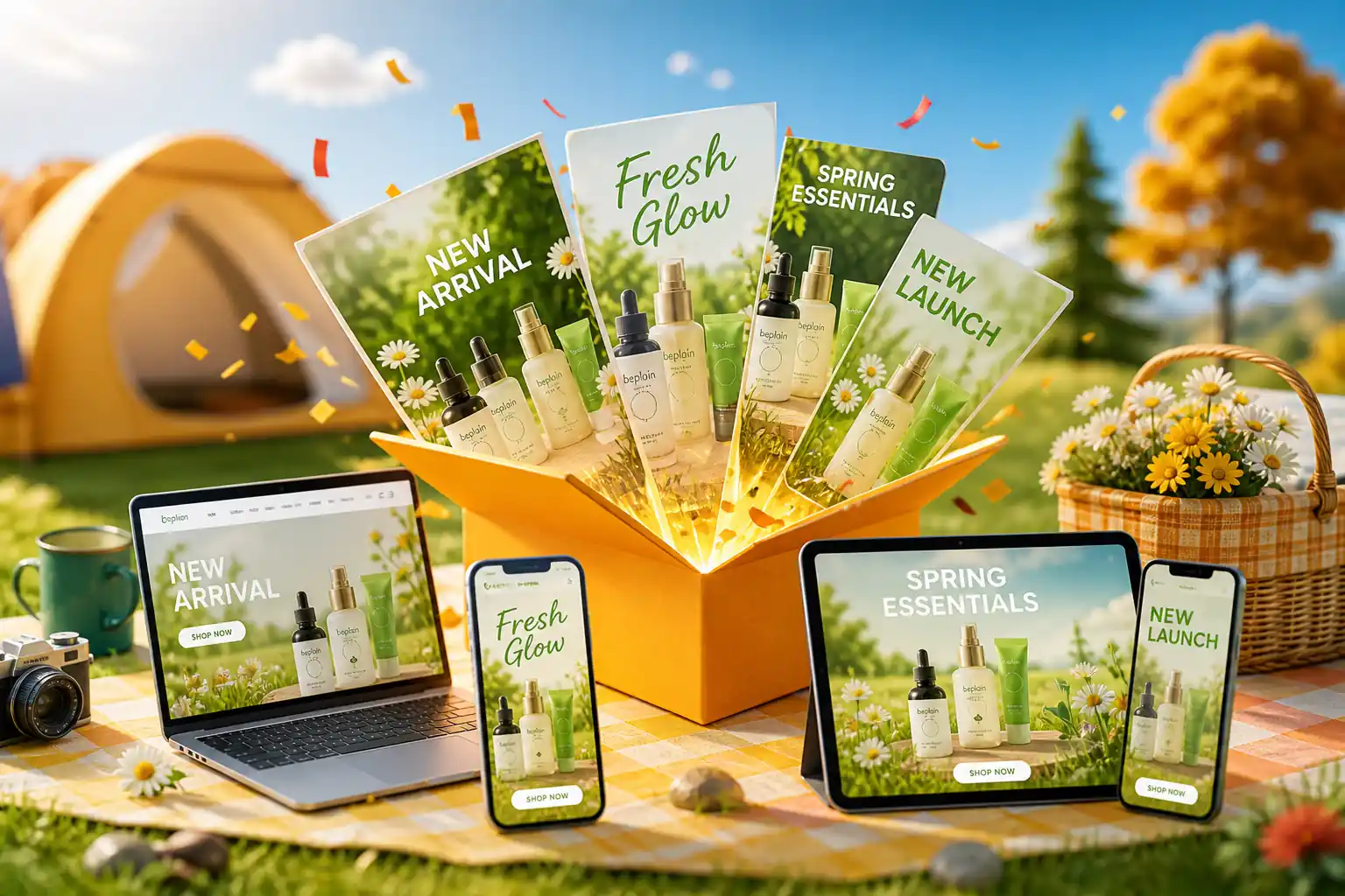 Product image scenes for ecommerce listings, landing pages, sale banners, and promotions