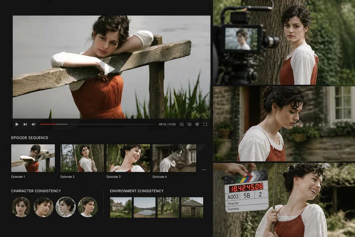 Storyboard scenes showing consistent character visuals for short film narratives